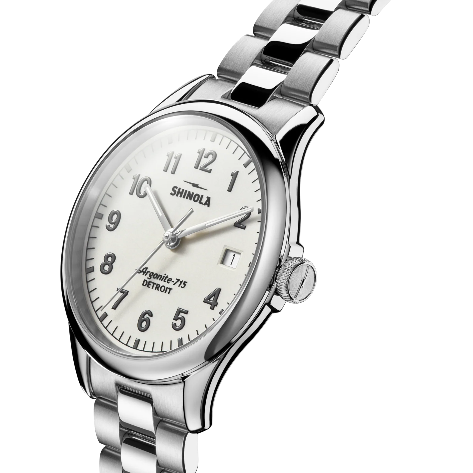 Silver analog watch on a white background