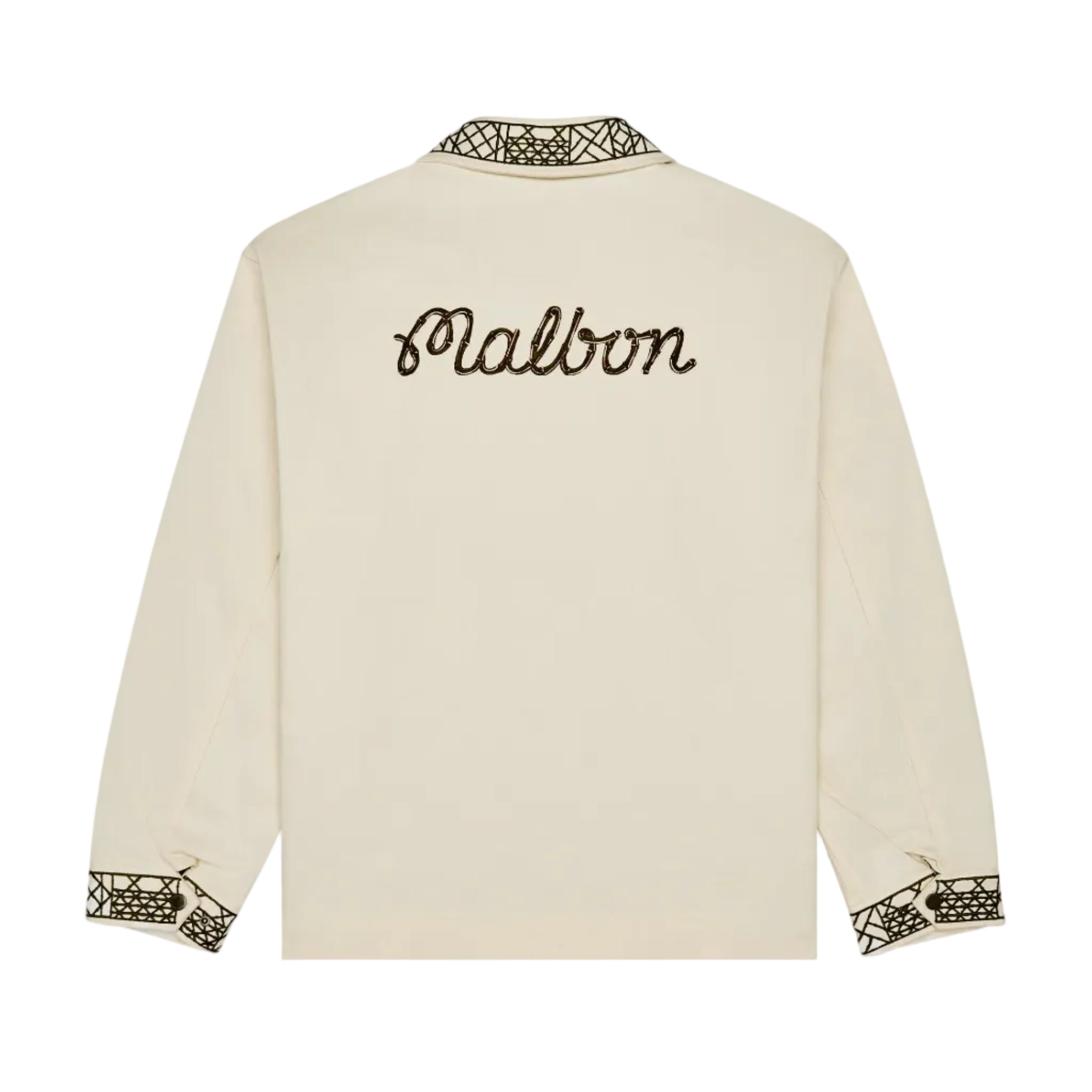 White jacket with black embroidery on a white background