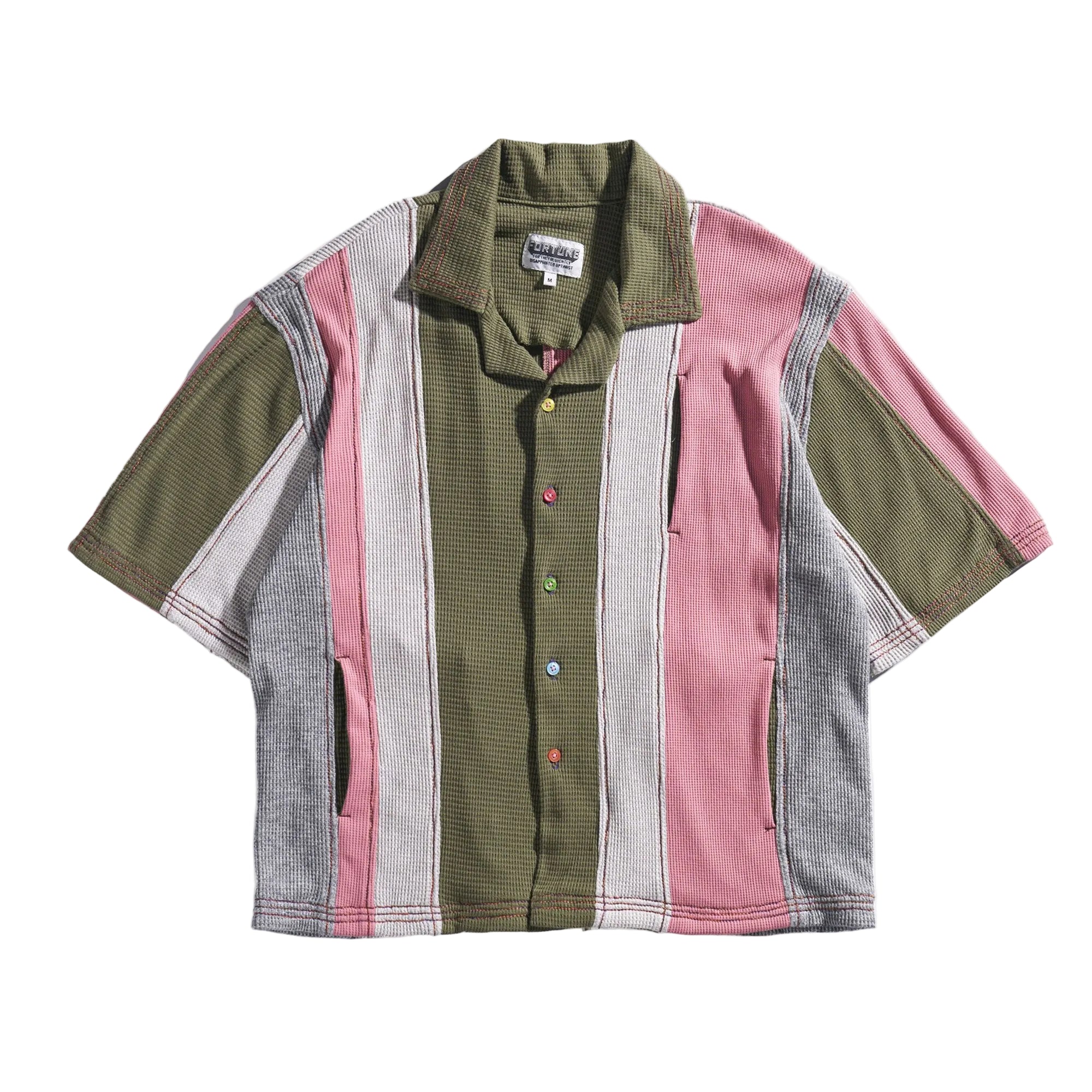 Colorful striped shirt with a collar on a white background