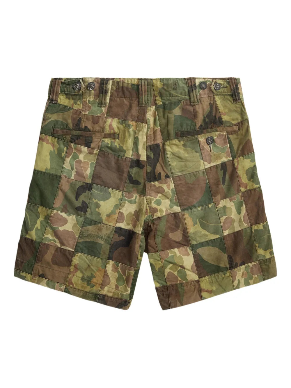RRL Camo Patchwork Short - men's camouflage shorts with mixed camo pattern patches, back view
