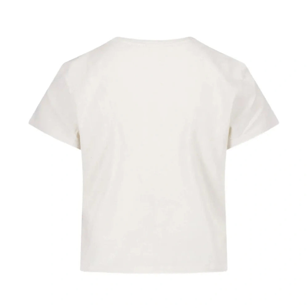 A short-sleeve crewneck t-shirt in off-white, shown from the back against a solid white background.