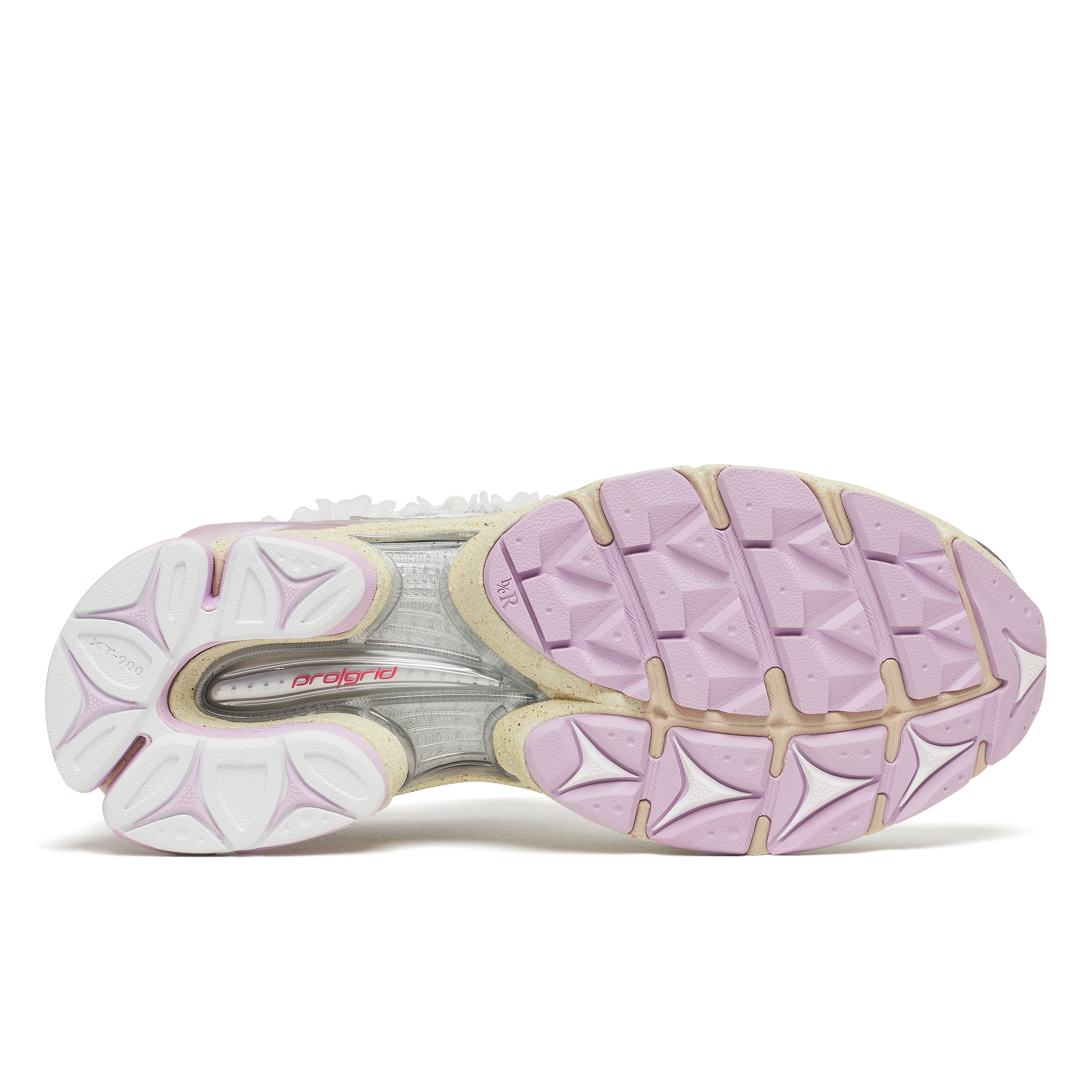 Saucony X Metagirl Progrid Paramount sneaker sole view in purple and white colorway