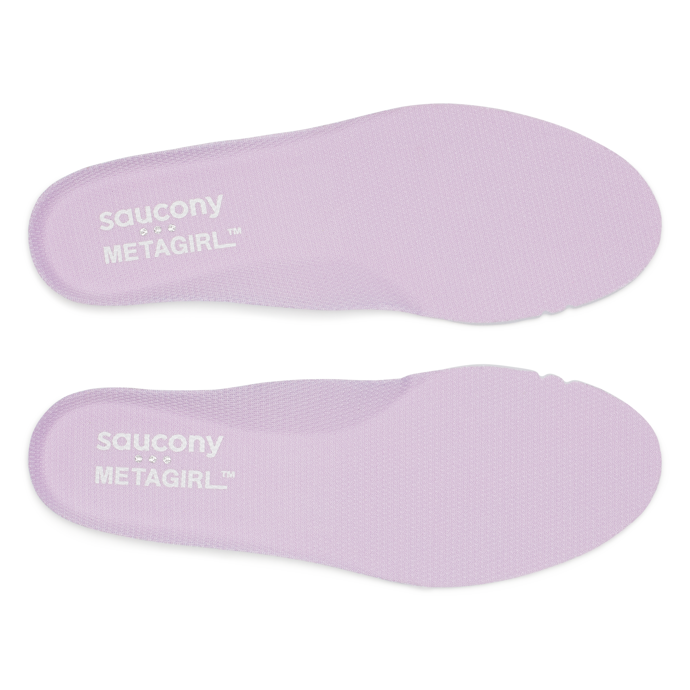 Saucony X Metagirl Progrid Paramount purple insoles with white branding, top view