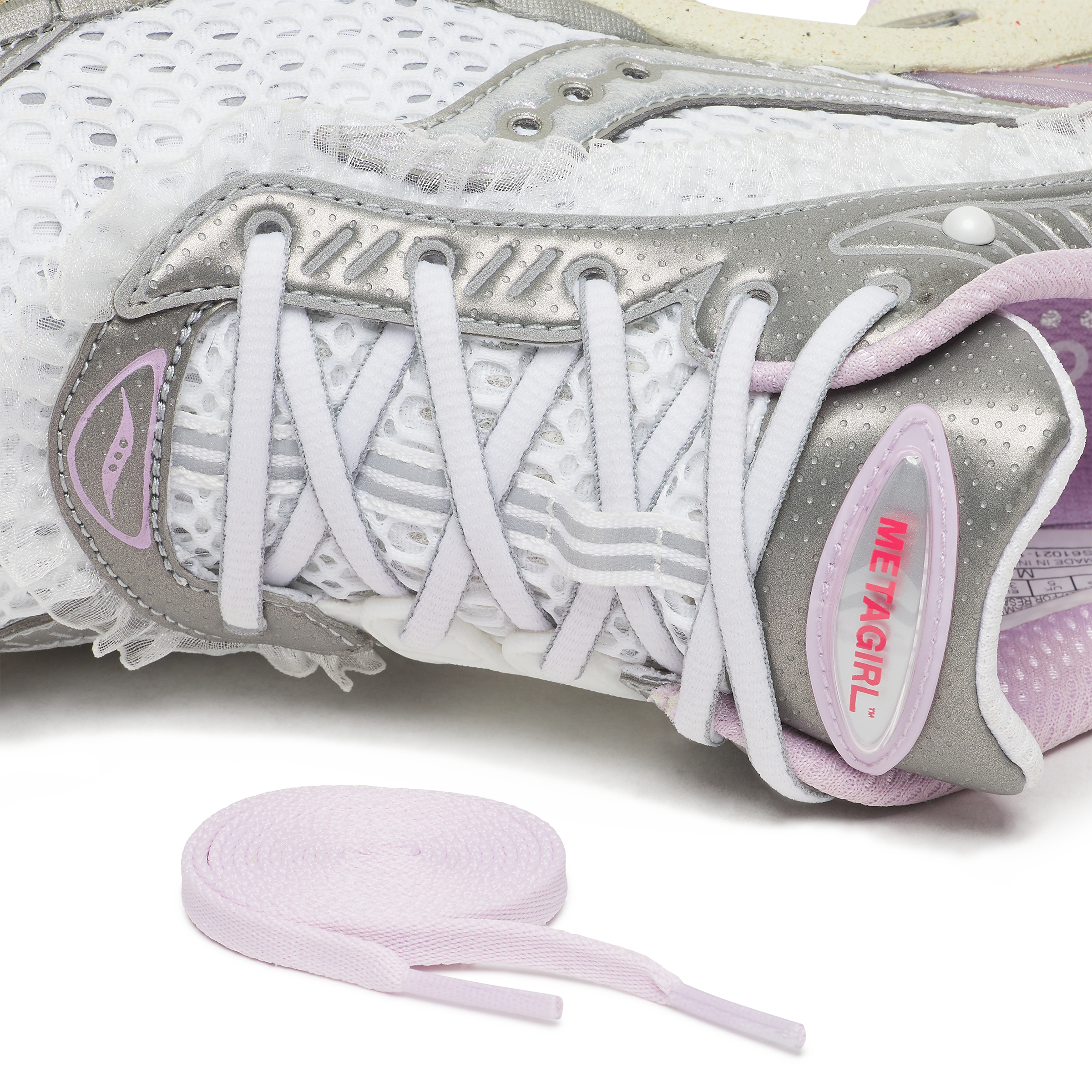 Saucony X Metagirl Progrid Paramount "Daughter Of The Moon" sneaker side view with pink laces