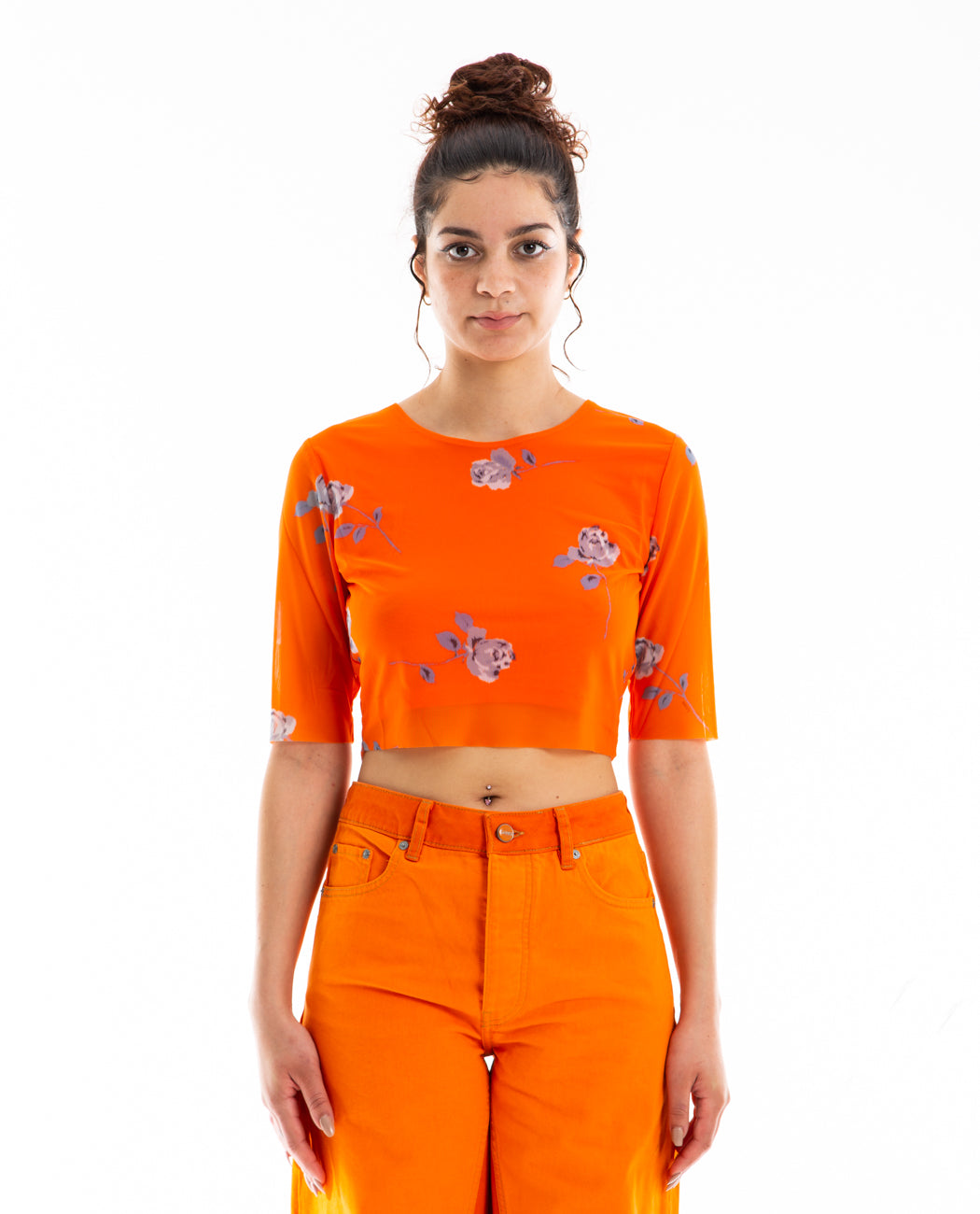 Printed Mesh Cropped Tee Women Tees + Tanks GANNI