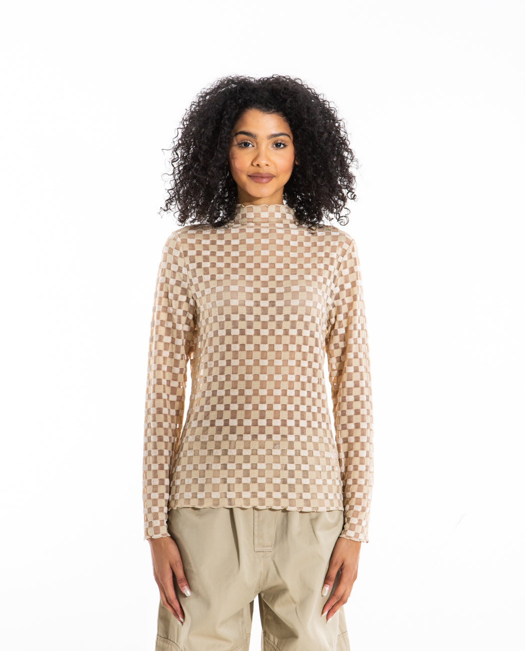 Harmony Checkered Mesh Top Blouses FIND ME NOW