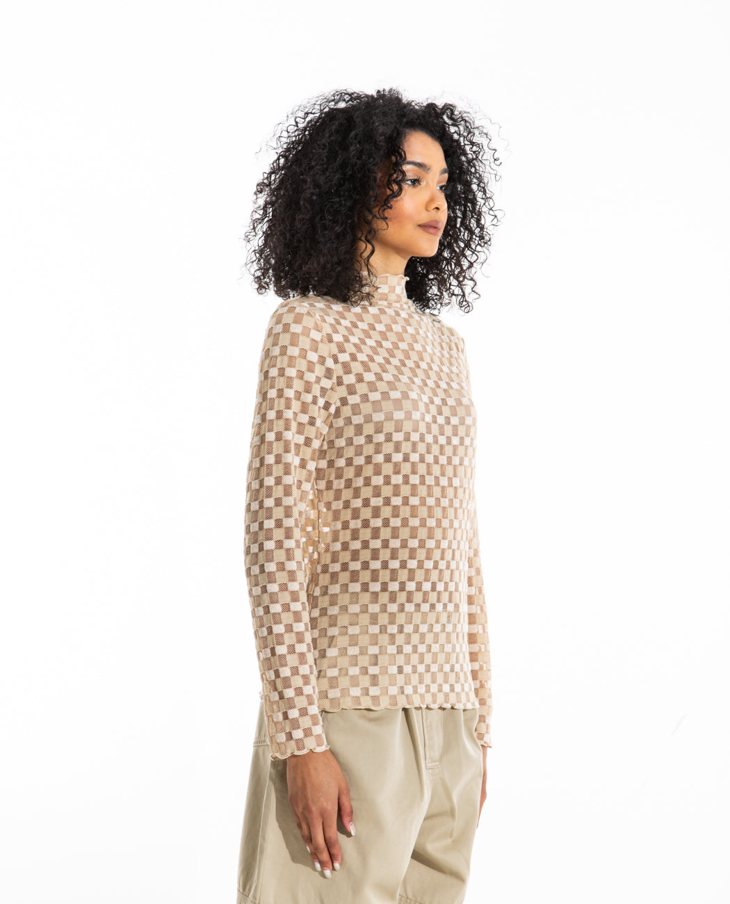 Harmony Checkered Mesh Top Blouses FIND ME NOW