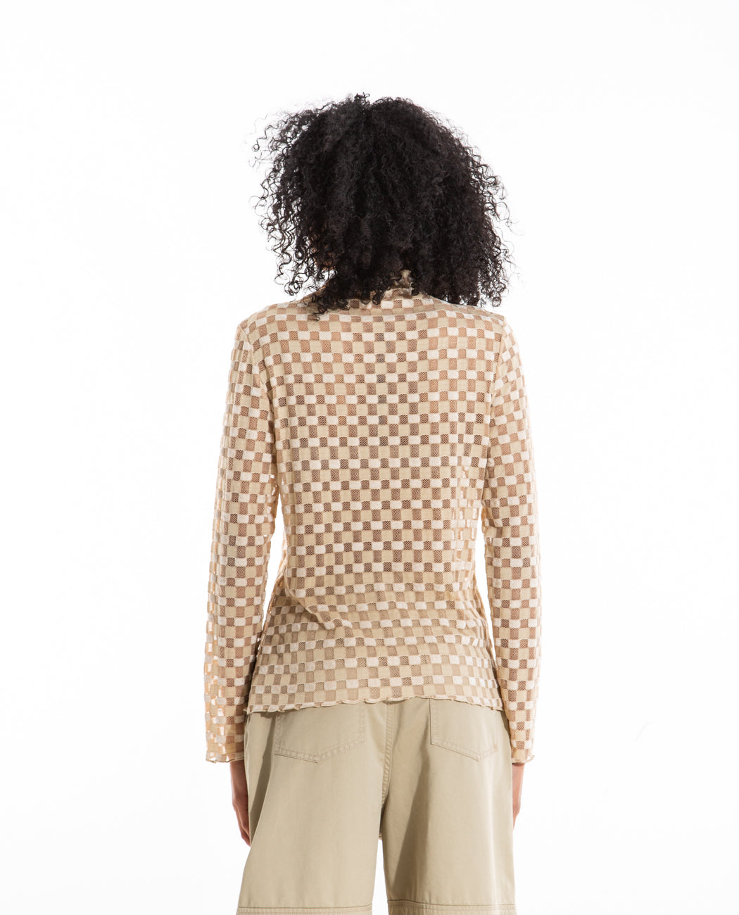 Harmony Checkered Mesh Top Blouses FIND ME NOW