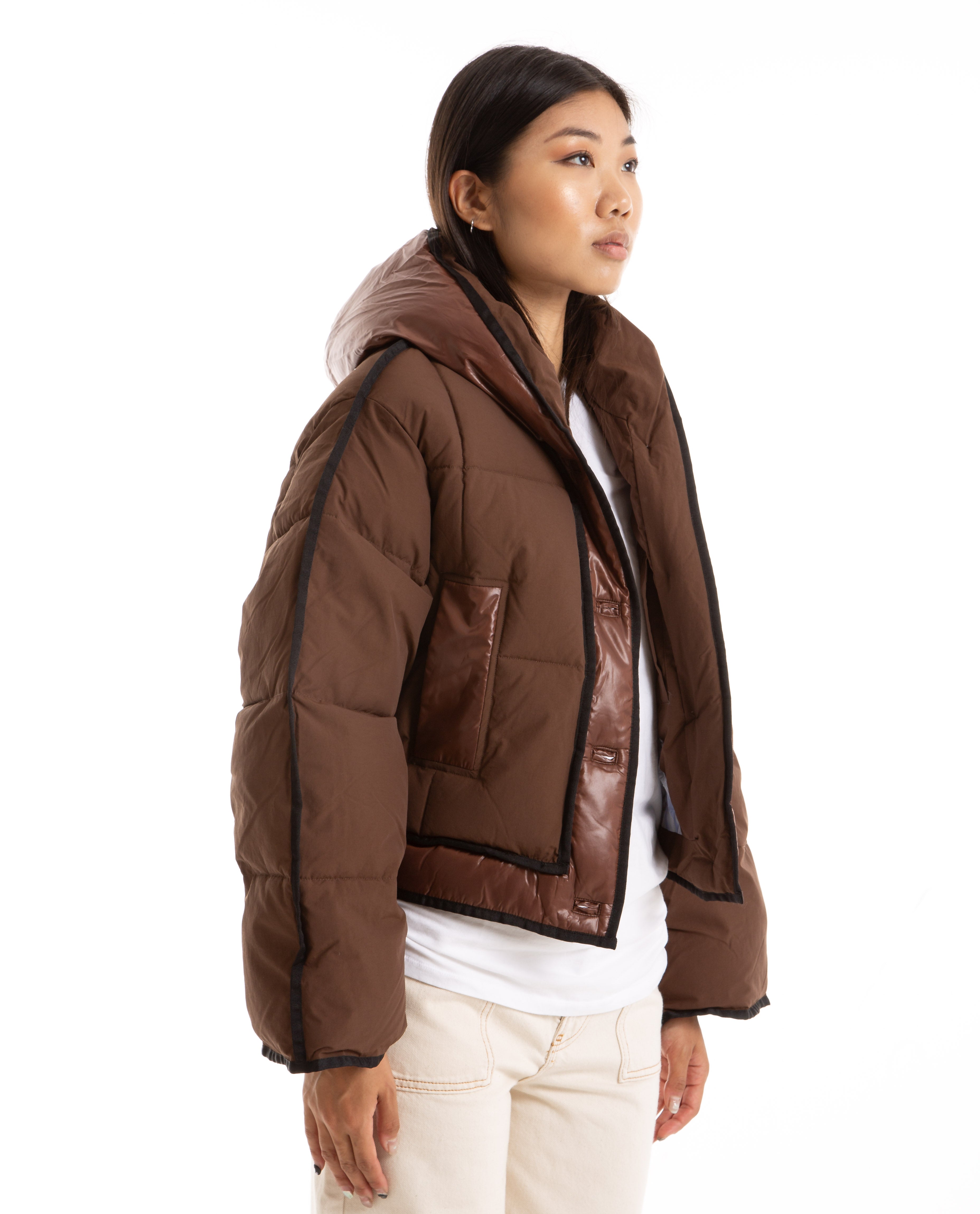 Mix Puffer Hooded Short Jacket