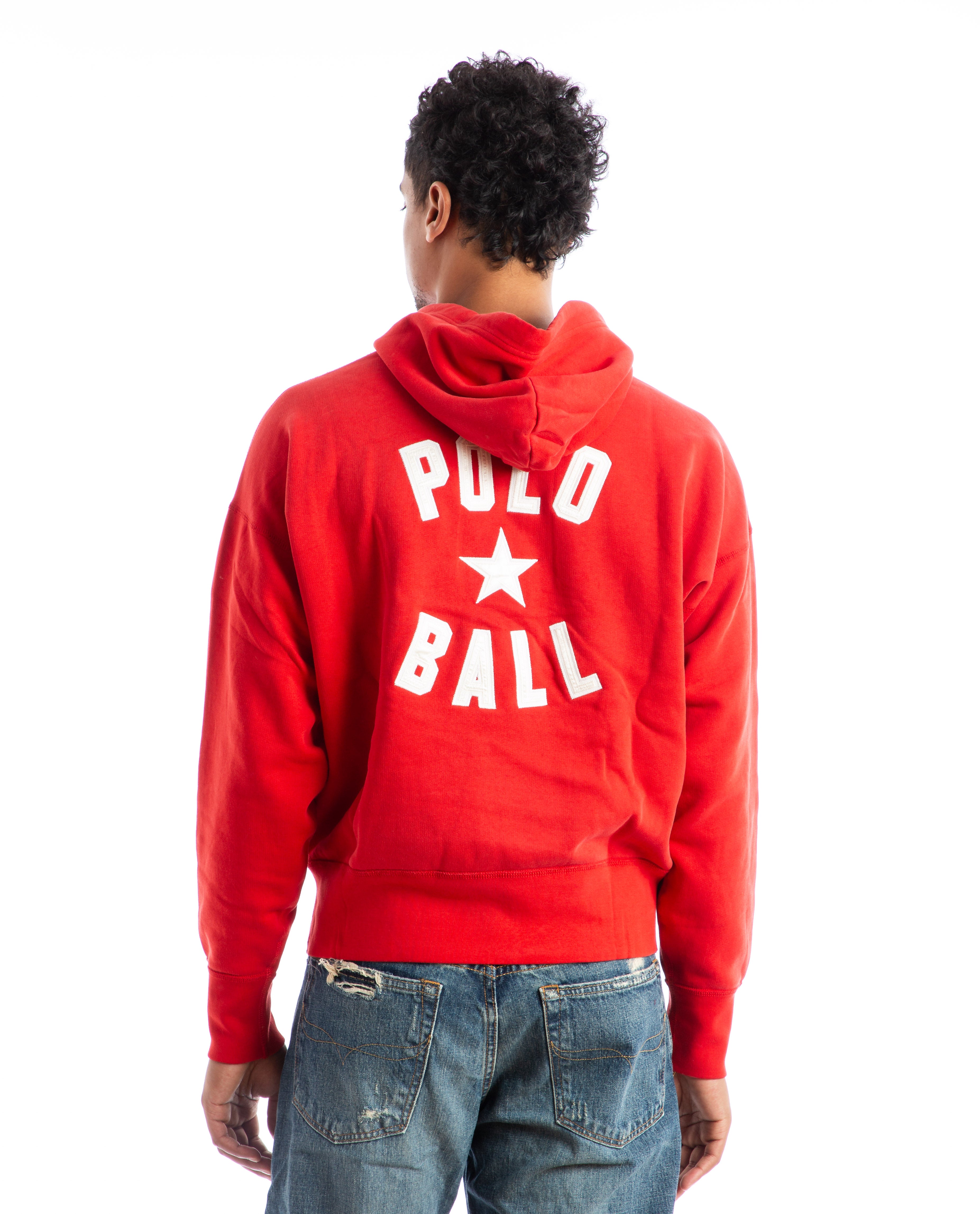 Red polo fleece hoodie sales