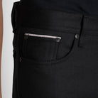 Close-up of a pocket of a black pair of jeans