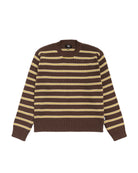 Brown and beige striped sweater on a white background
