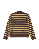 green and beige striped sweater on a white background