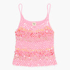 Pink sequin tank top on a white background