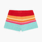 Colorful striped crochet shorts on a white background