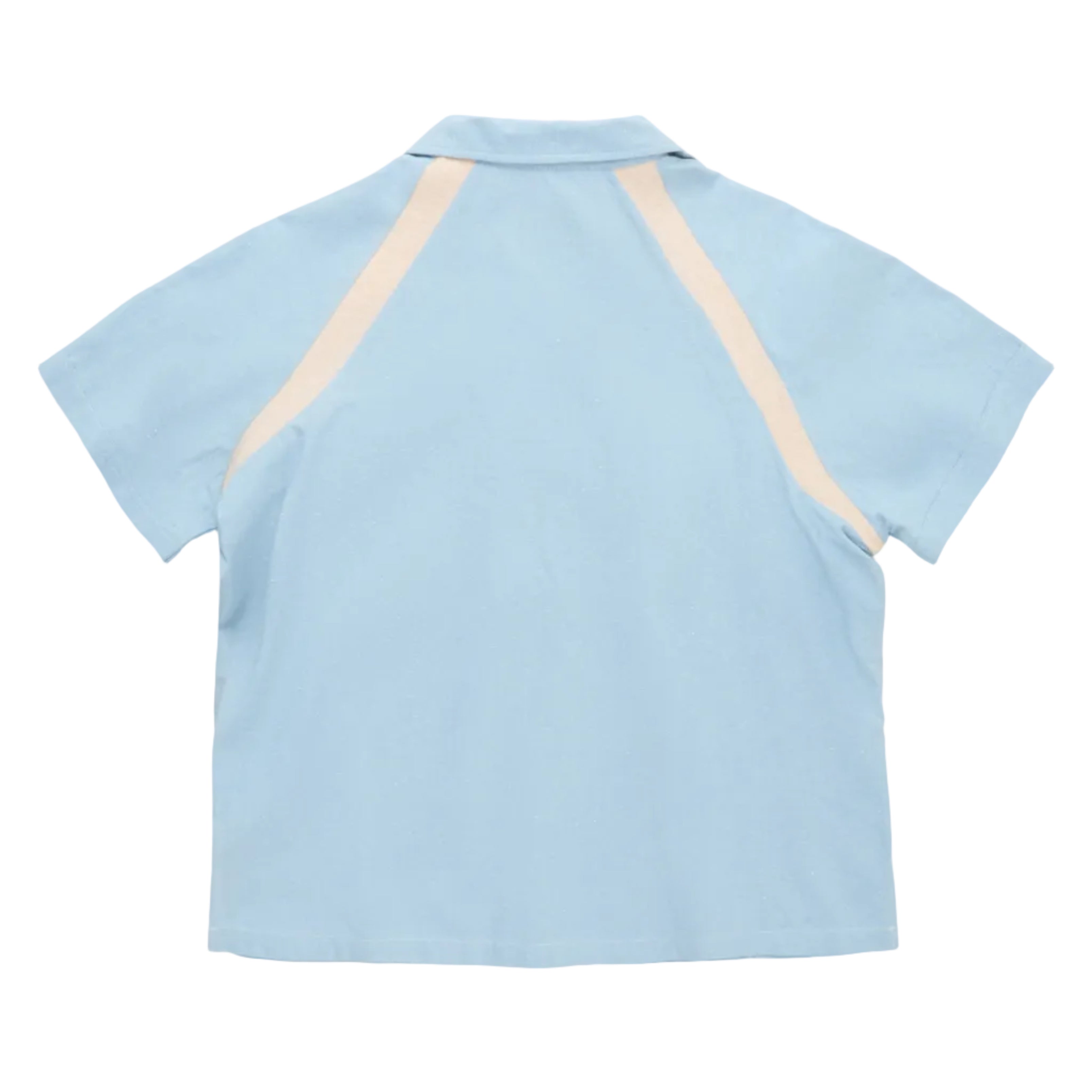 Light blue shirt with beige accents on a white background