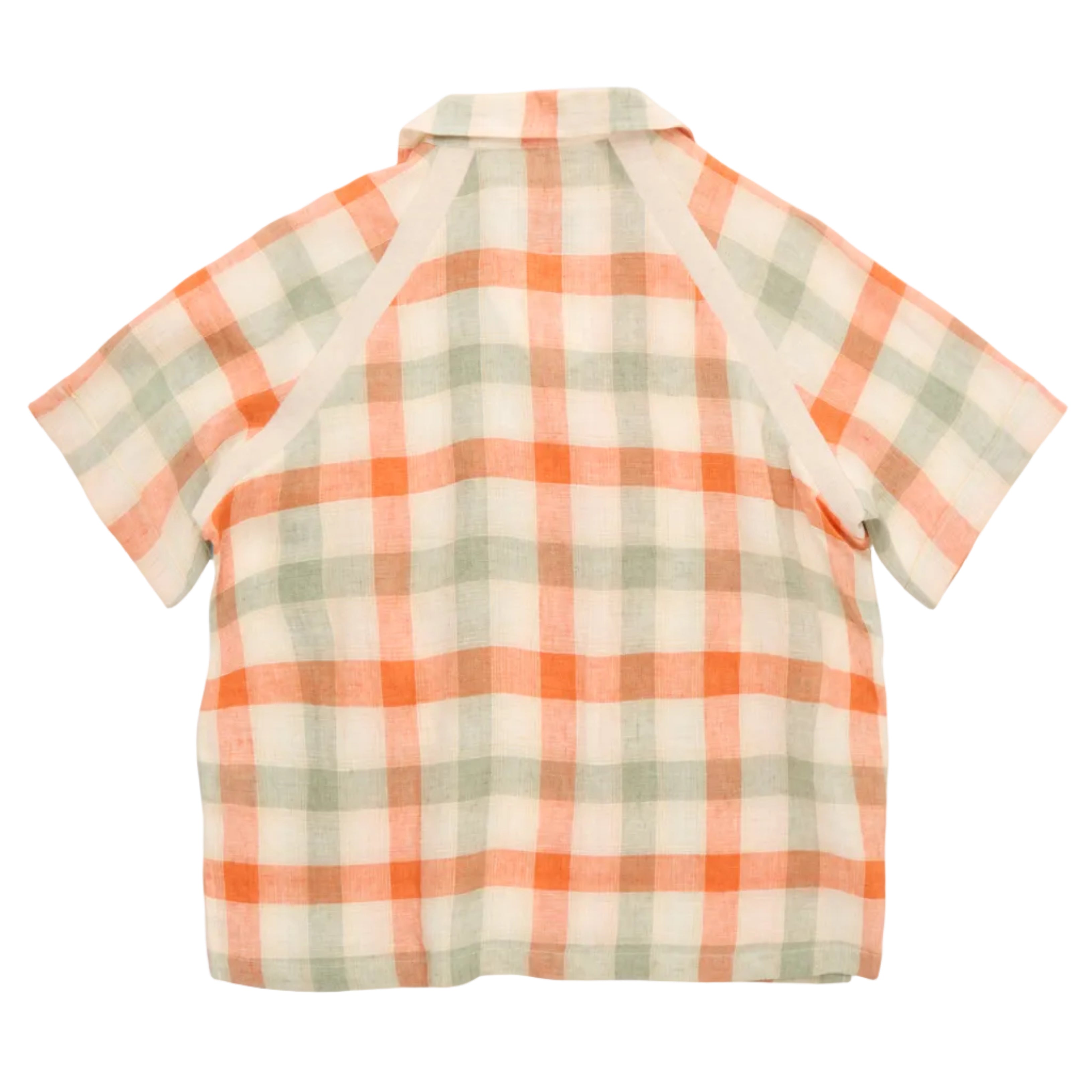 Plaid shirt with orange and green pattern on a white background