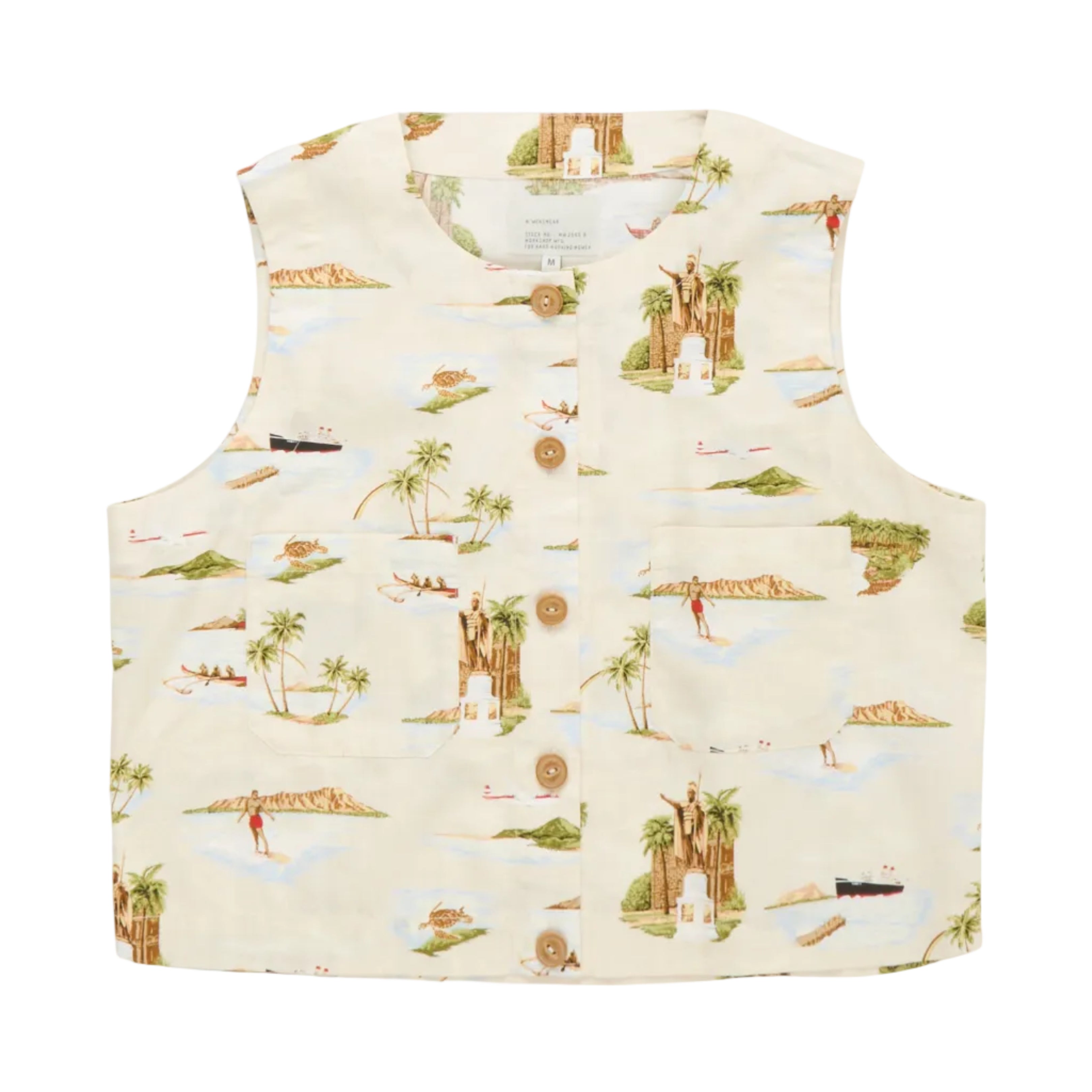 Vest with nature-themed pattern on a white background