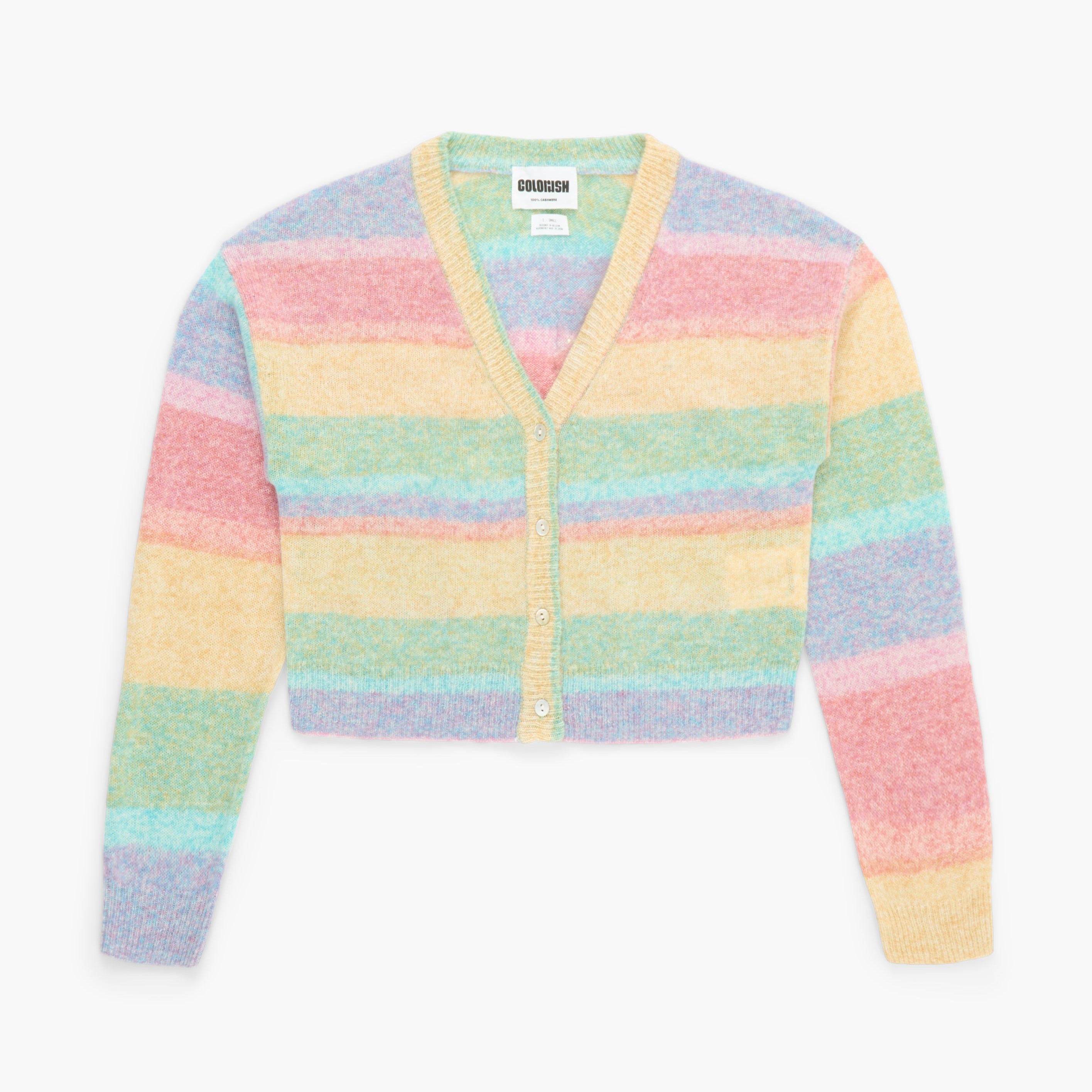Pastel striped cardigan on a white background