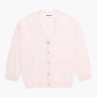 Light pink cardigan with gold buttons on a white background