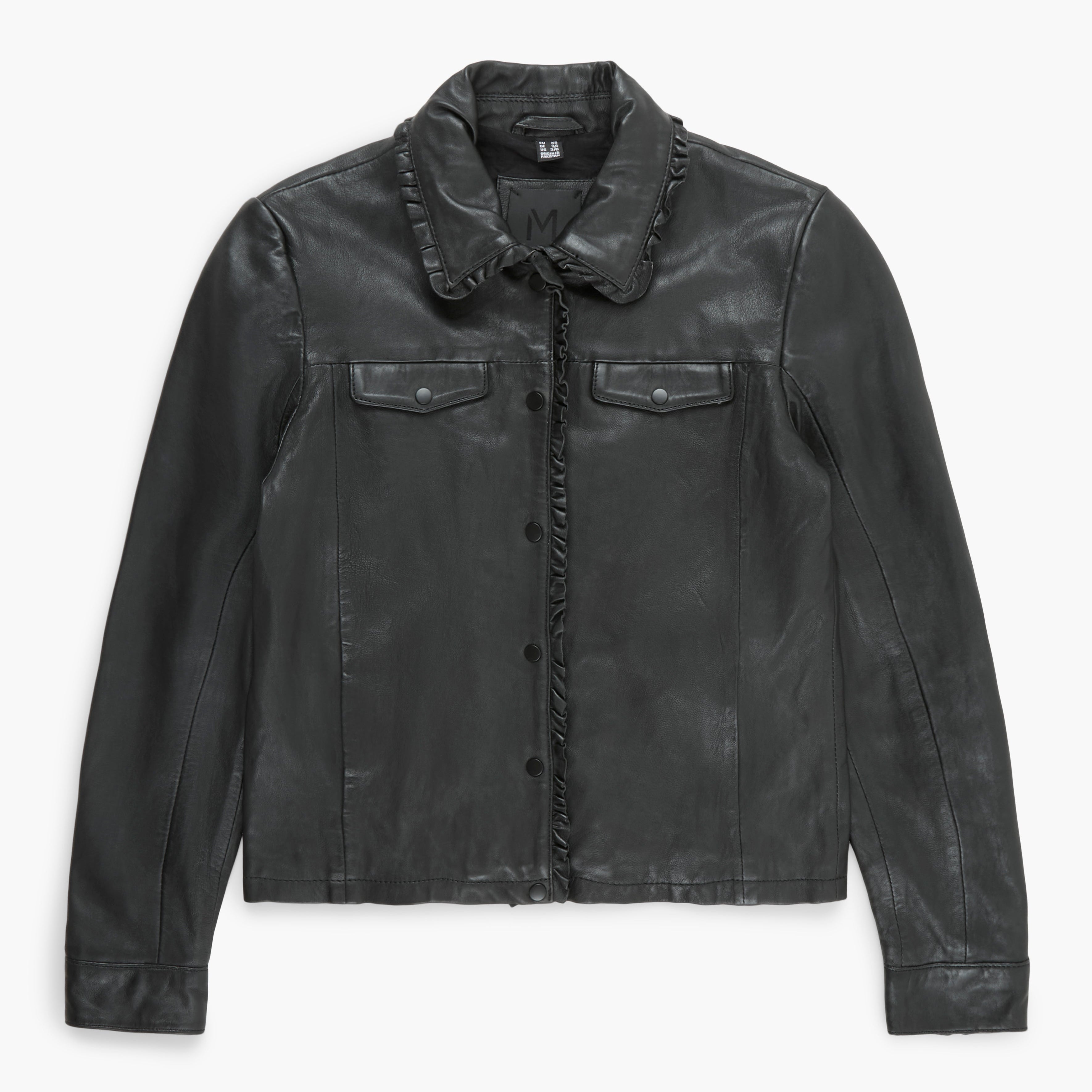 Black leather jacket on a white background