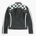 Black leather jacket with checkered pattern on a white background
