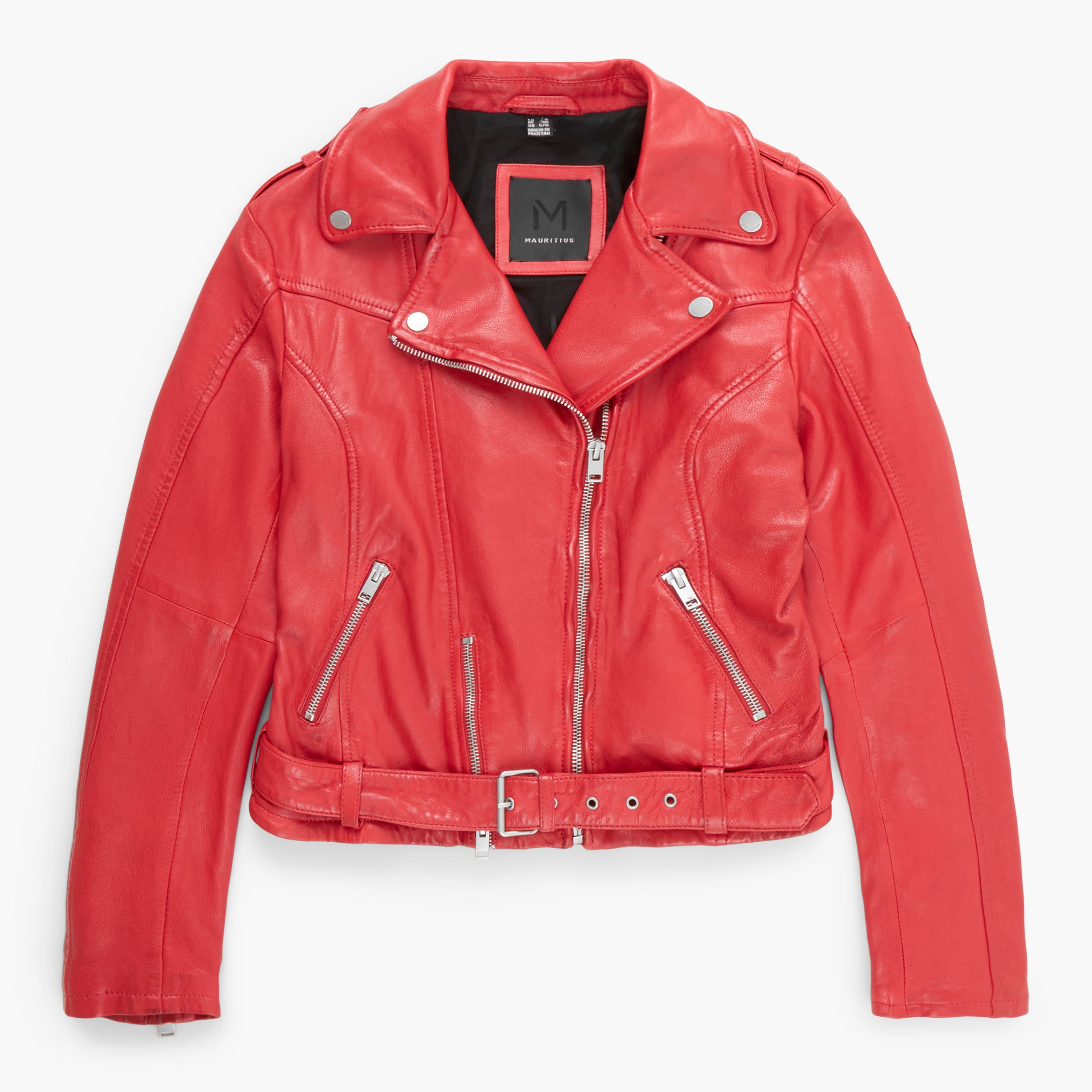 Red leather jacket on a white background