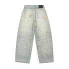 Light-colored jeans with a marble pattern on a white background