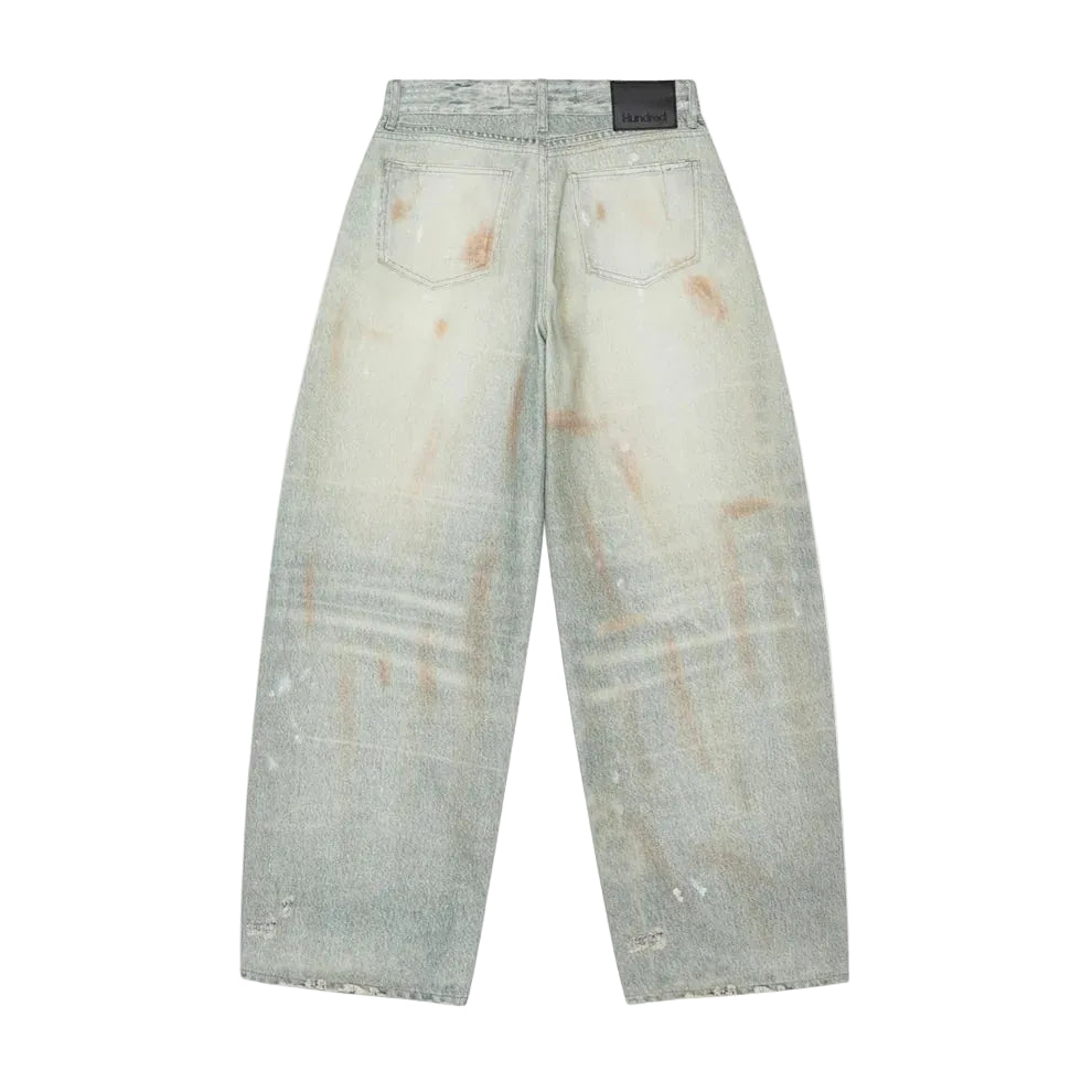 Light-colored jeans with a marble pattern on a white background
