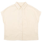 Beige sleeveless button-up shirt on a white background