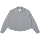 Blue and white striped shirt on a white background