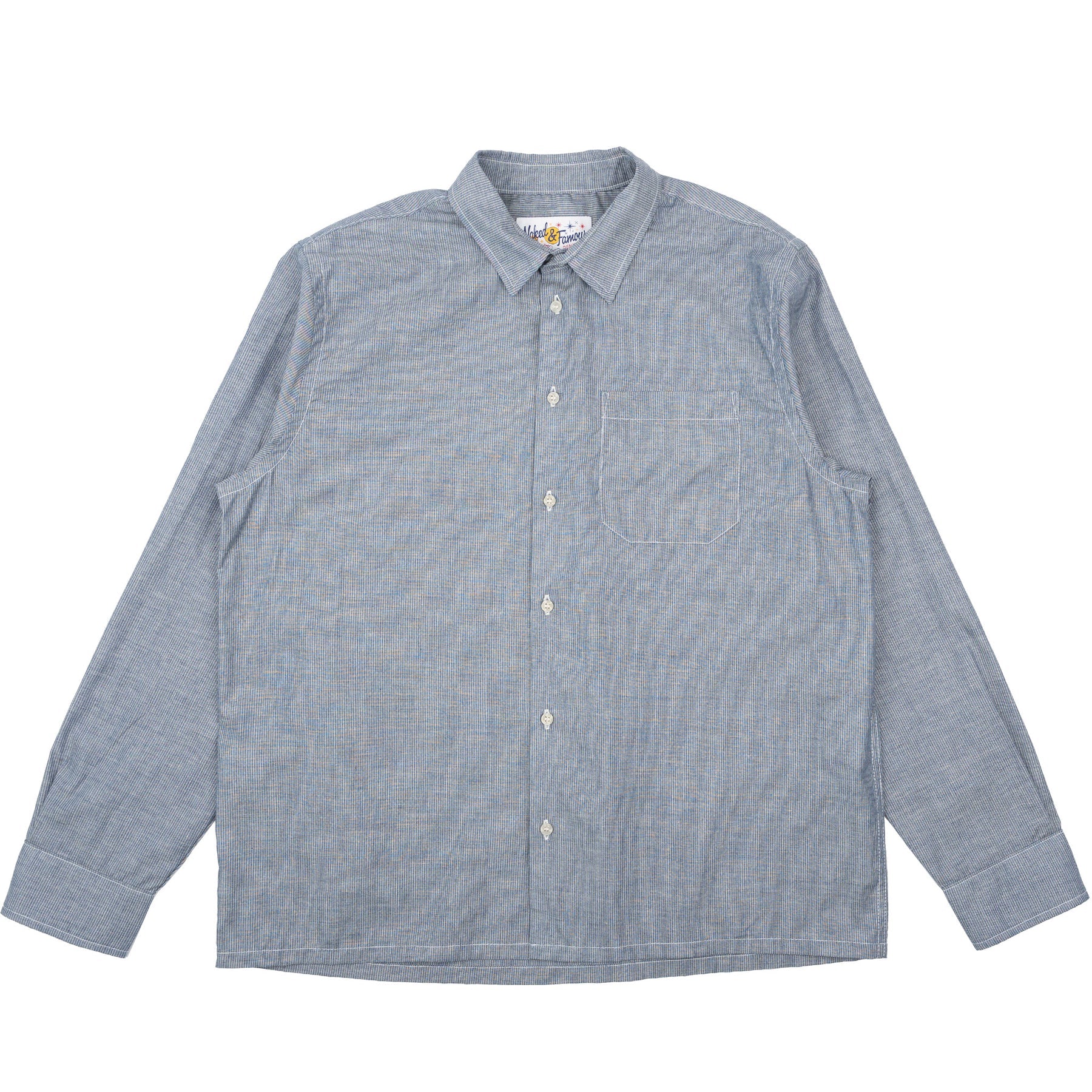 Blue striped shirt on a white background