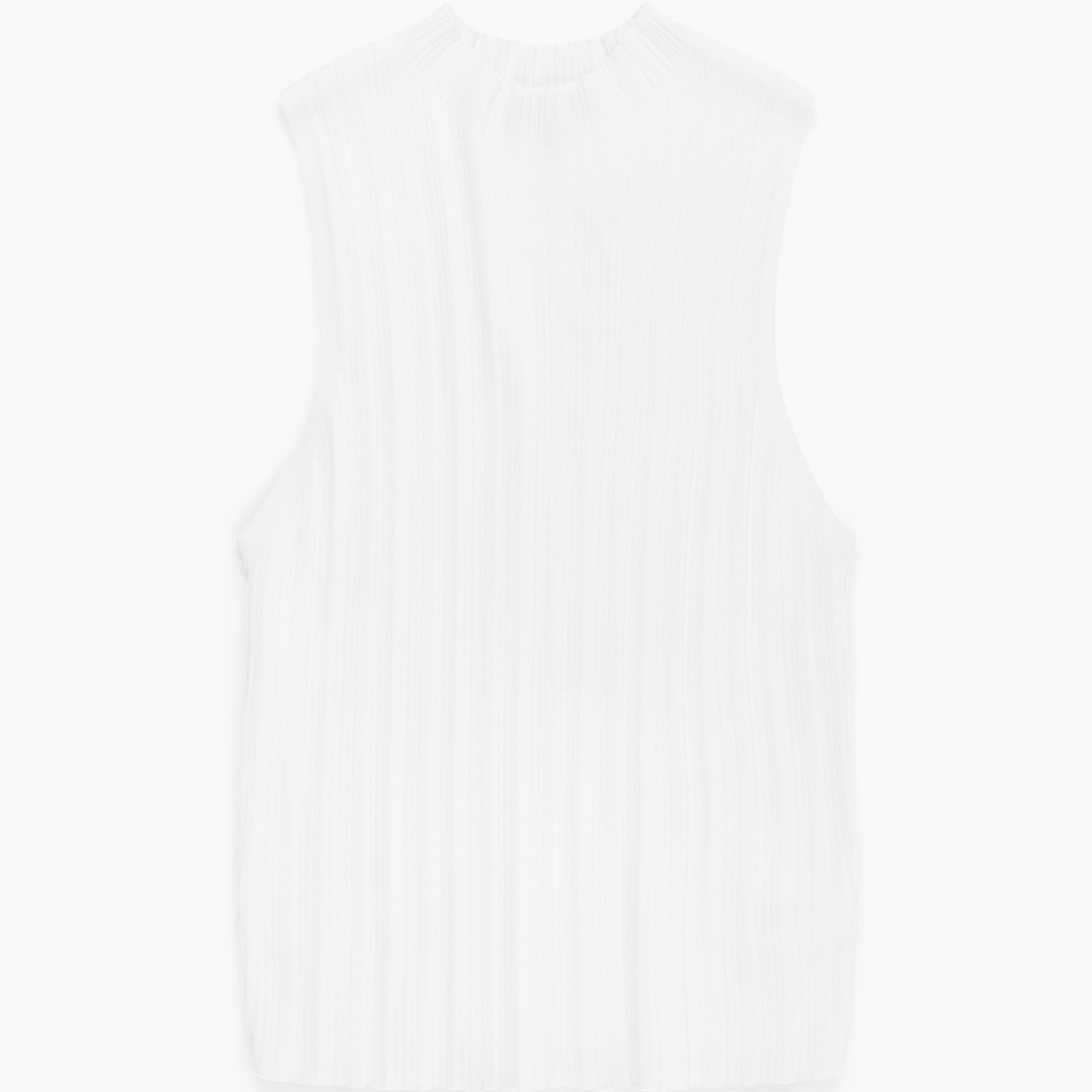 Plain white tank top with a subtle pattern on a white background