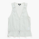 Light green sleeveless top with buttons on a white background