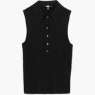 Black sleeveless shirt with collar on a white background