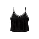 Black lace-trimmed camisole on a white background