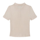 Back view of an ivory knit polo on a white background