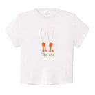 White t-shirt with graphic design on a white background