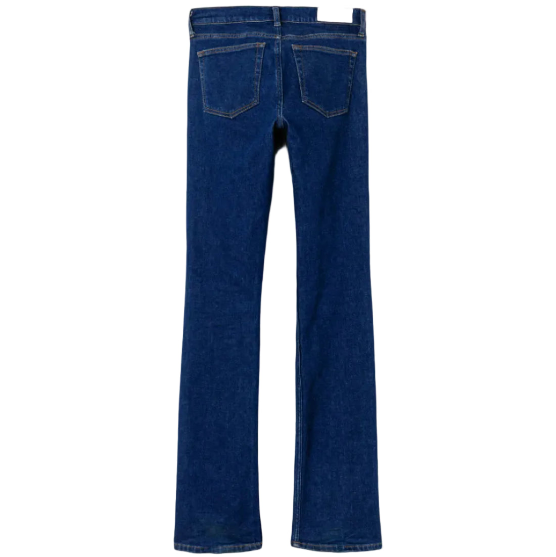Back view of blue jeans on a white background