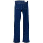 Back view of blue jeans on a white background