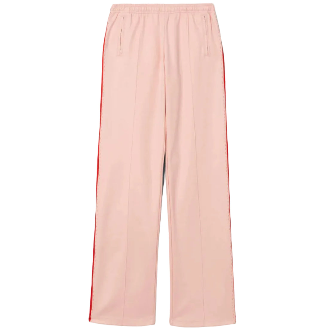 Pink pants with a red stripe on a white background