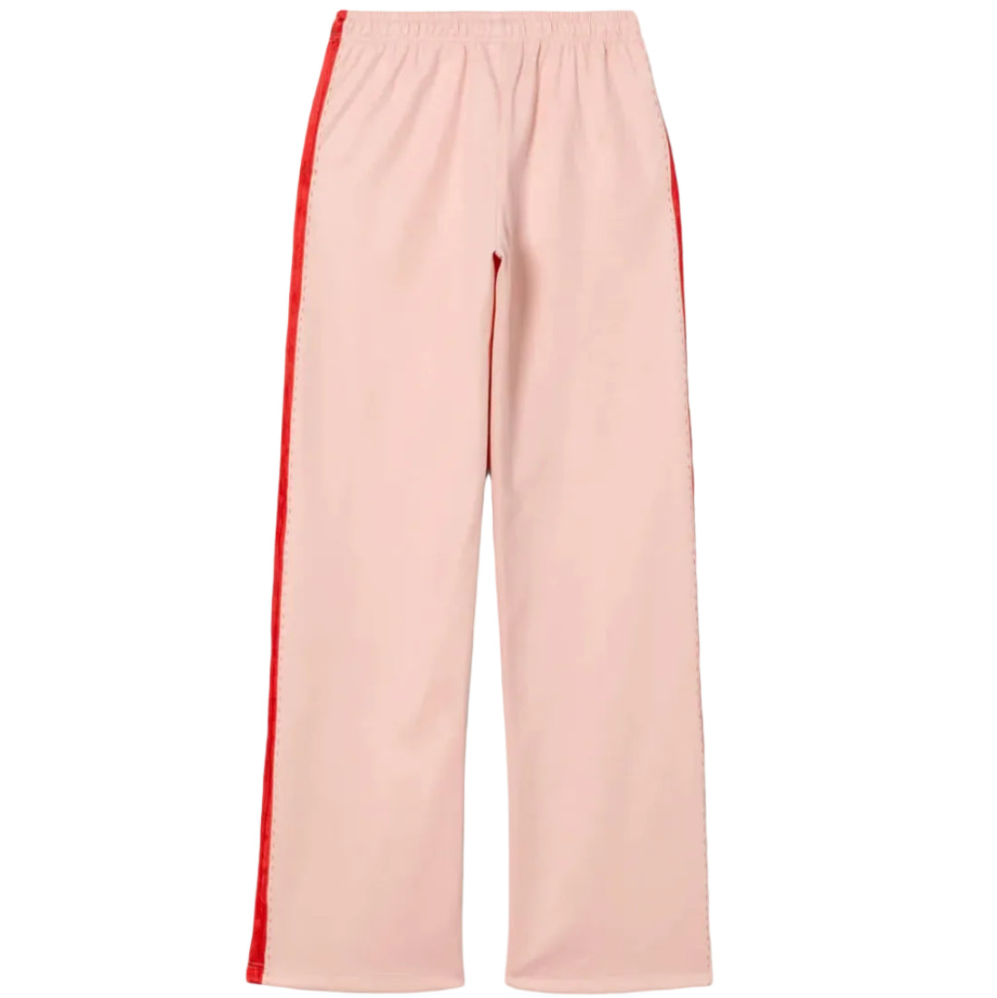 Pink pants with red stripes on a white background