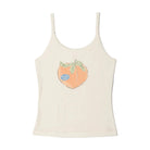 Beige tank top with a peach graphic on the front on a white background