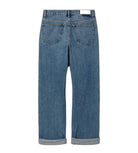 Back view of blue jeans on a white background