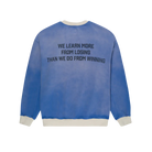 Blue sweatshirt with text on the back on a white background