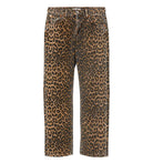 Leopard print jeans on a white background