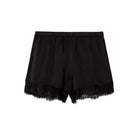 Black lace-trimmed shorts on a white background