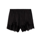 Black lace-trimmed shorts on a white background