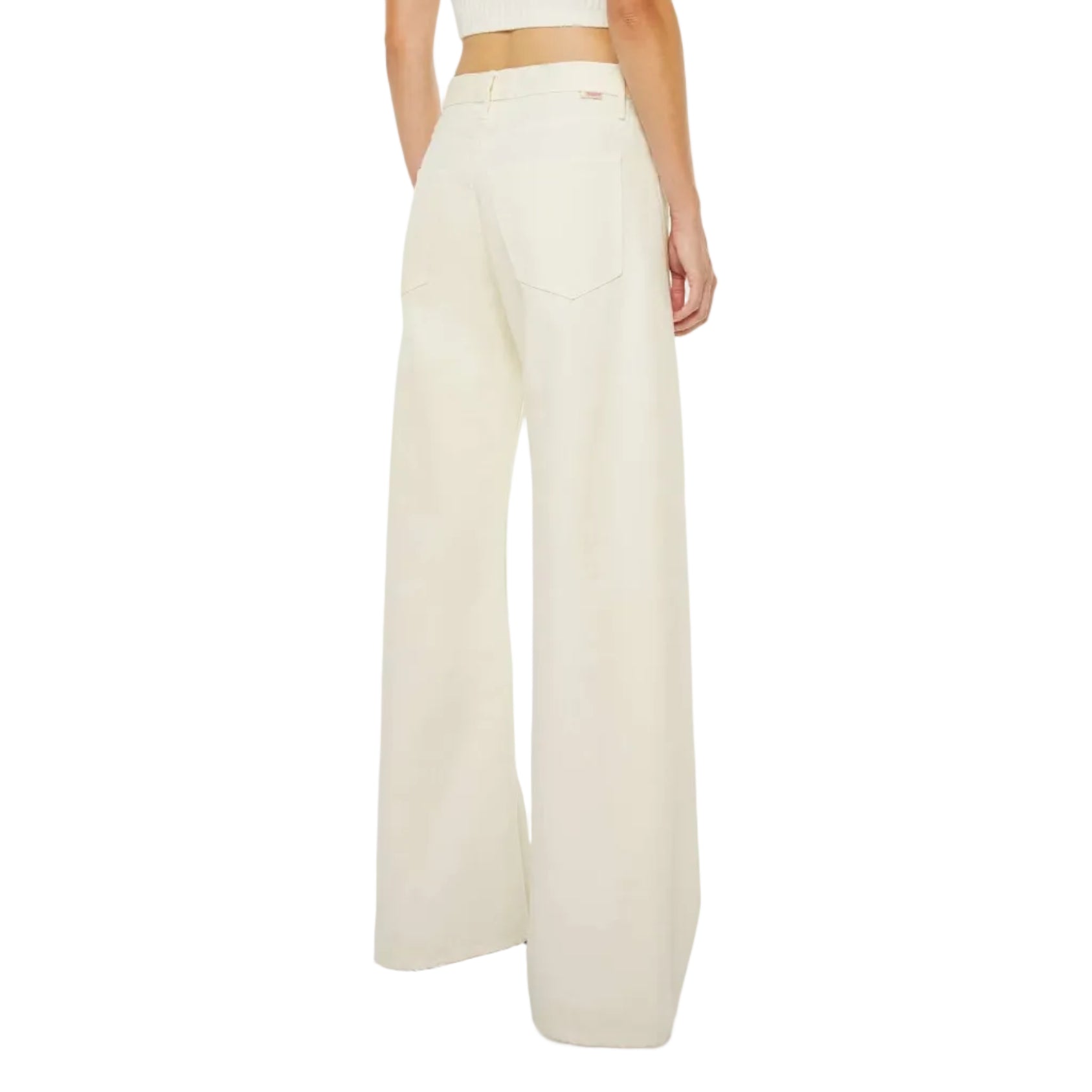 Woman wearing wide-leg pants on a white background