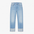 MOTHER Half-Pipe Ankle Cuff Fray jeans in Last Bit wash with frayed cuffs, front view